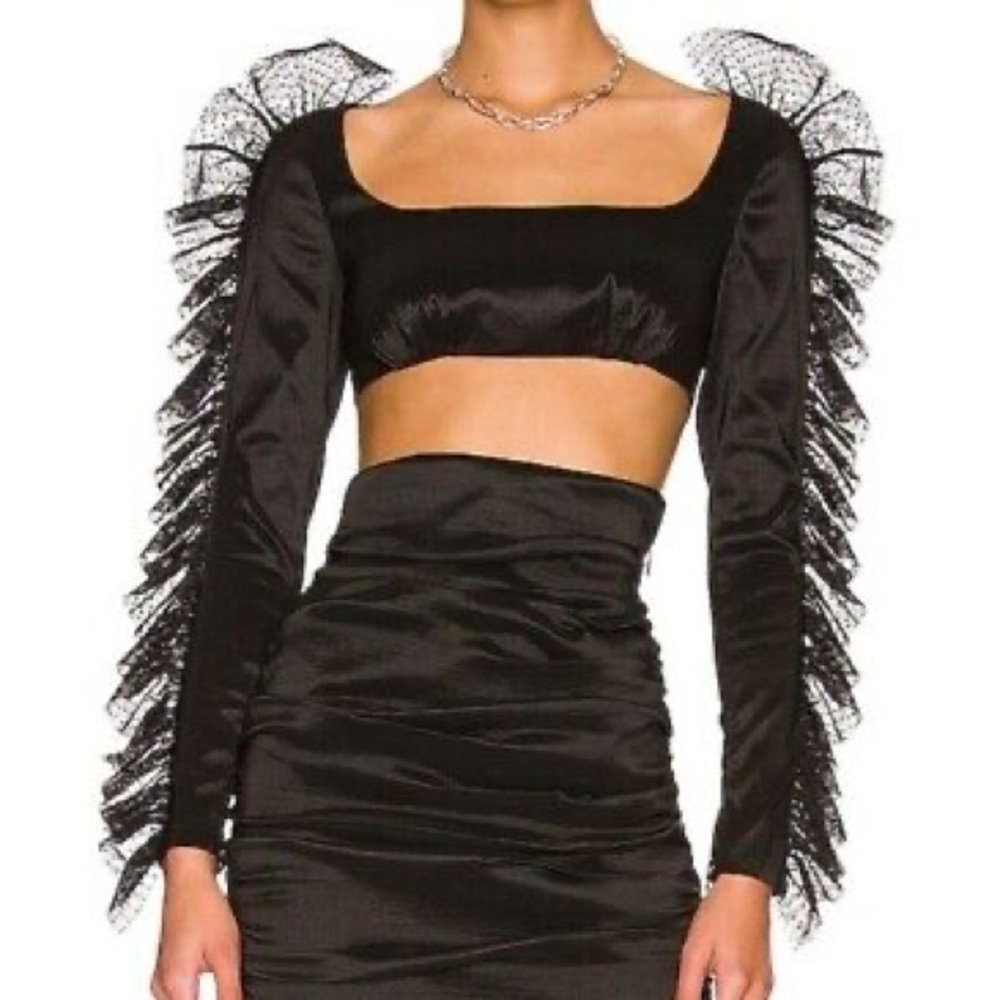 NBD Tulle Long Sleeve Crop Top